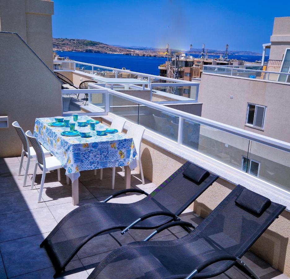Ferienwohnung Sea View New Penthouse Terrace & Garage Parking St. Paul's Bay Exterior foto